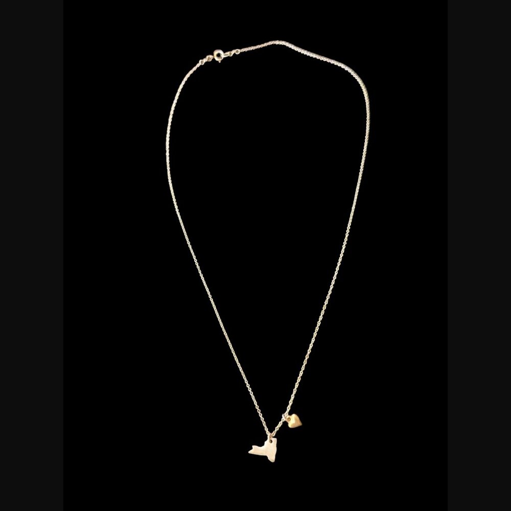 925 Sterling Silver Two Tone Heart New York Dainty 17.75" Long Necklace